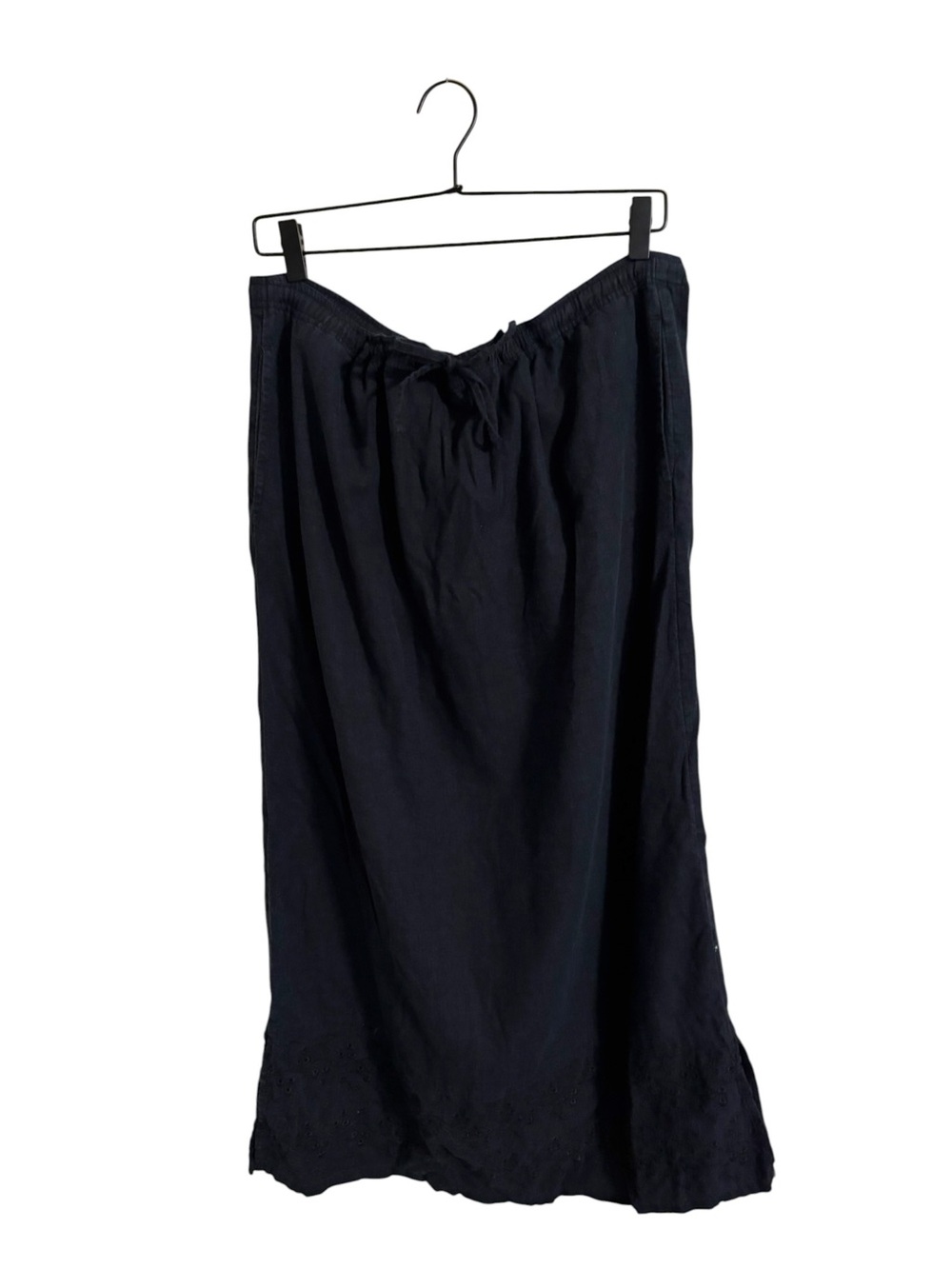 Karen Scott Sport Black Linen Blend Midi Skirt Eyelet Design Large